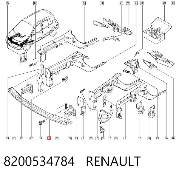 Refuerzo parachoque delantero 8200534784 Renault (RVI)