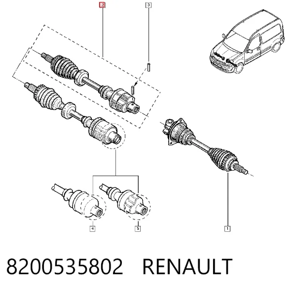 Semieje delantero derecho 8200535802 Renault (RVI)