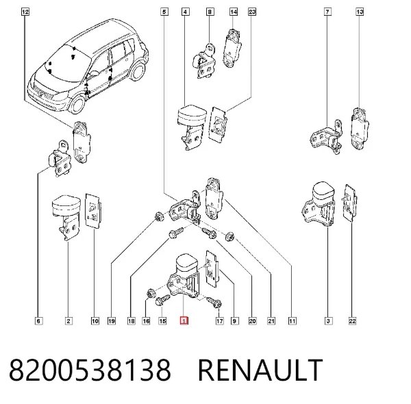 Bisagra de puerta delantera izquierda 8200538138 Renault (RVI)