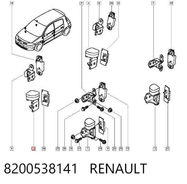 Bisagra de la puerta delantera derecha 8200538141 Renault (RVI)