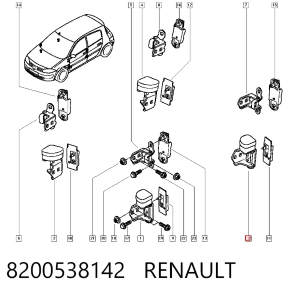 Bisagra de puerta trasera izquierda 8200538142 Renault (RVI)
