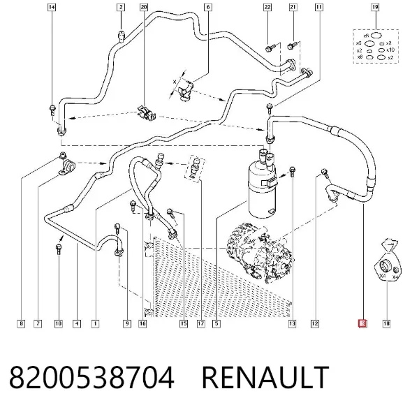 Manguera de aire acondicionado, de deshidratador a compresor 8200538704 Renault (RVI)
