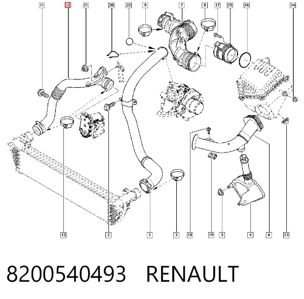 Tubo intercooler 8200540493 Renault (RVI)