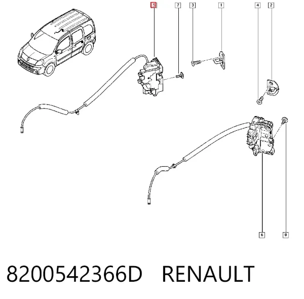 Cerradura de puerta lateral corrediza derecha 8200542366D Renault (RVI)