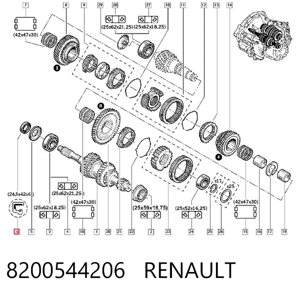 Retén del eje primario de la transmisión 8200544206 Renault (RVI)