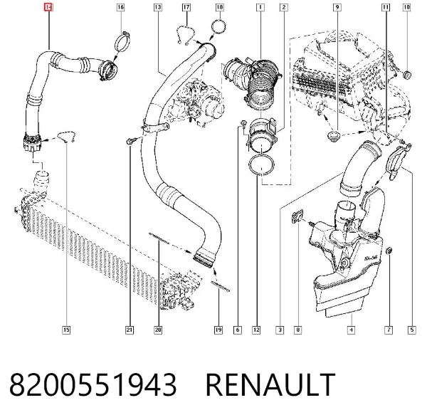 Tubo intercooler 8200551943 Renault (RVI)