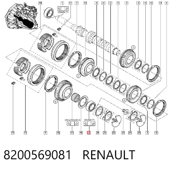 Rodamiento caja de cambios 8200569081 Renault (RVI)