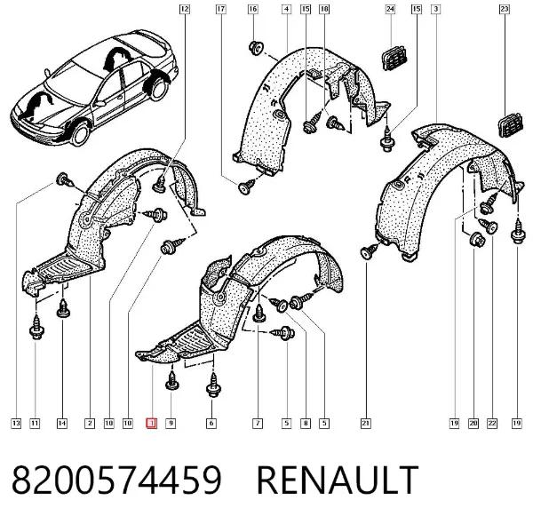 Guardalodos interior izquierdo, guardafango delantero 8200574459 Renault (RVI)