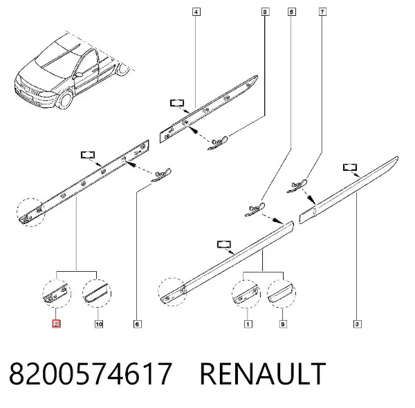 Moldura de la puerta delantera derecha 8200574617 Renault (RVI)