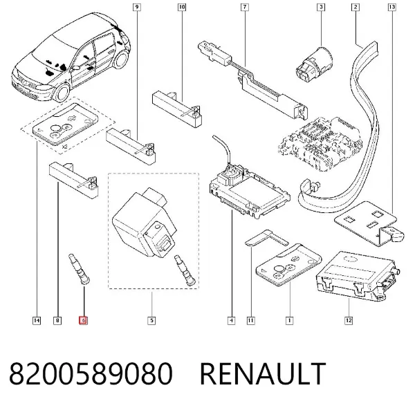 Perno de fijación del mecanismo de bloqueo del volante 8200589080 Renault (RVI)