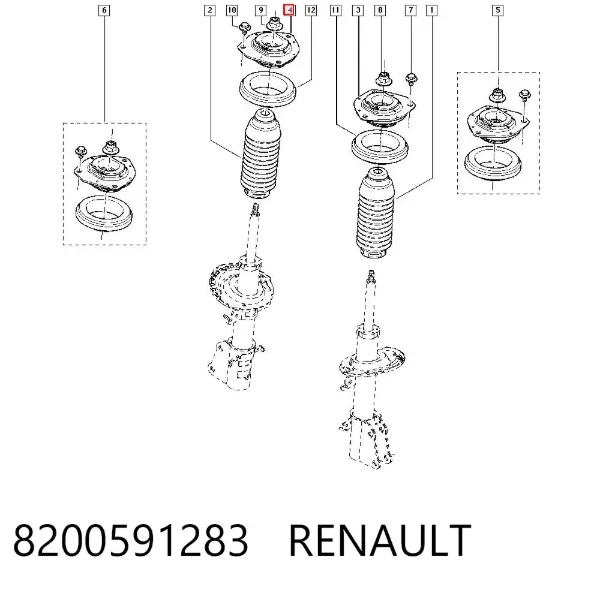 Soporte del amortiguador delantero 8200591283 Renault (RVI)