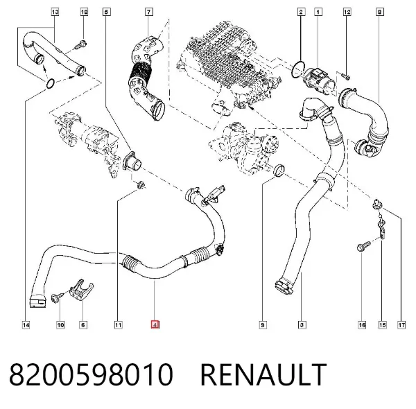 Tubo intercooler 8200598010 Renault (RVI)
