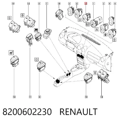 Botón de encendido de la calefacción de la luneta trasera RENAULT 8200602230
