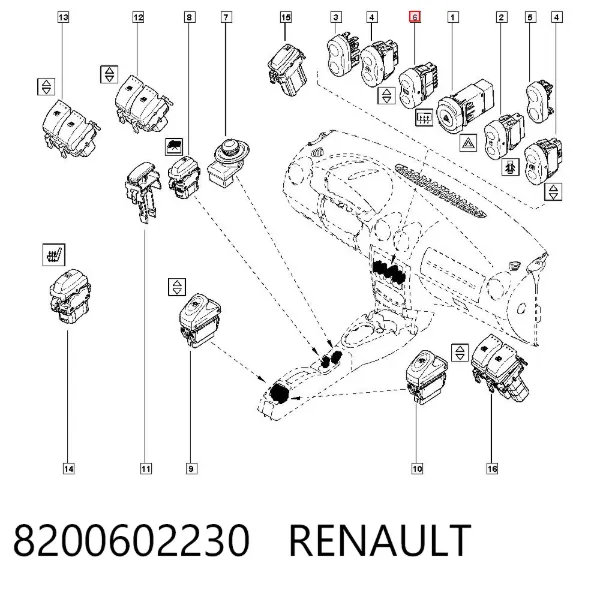 Botón de encendido de la calefacción de la luneta trasera 8200602230 Renault (RVI)