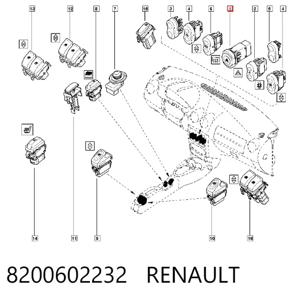 Boton de luz de emergencía 8200602232 Renault (RVI)