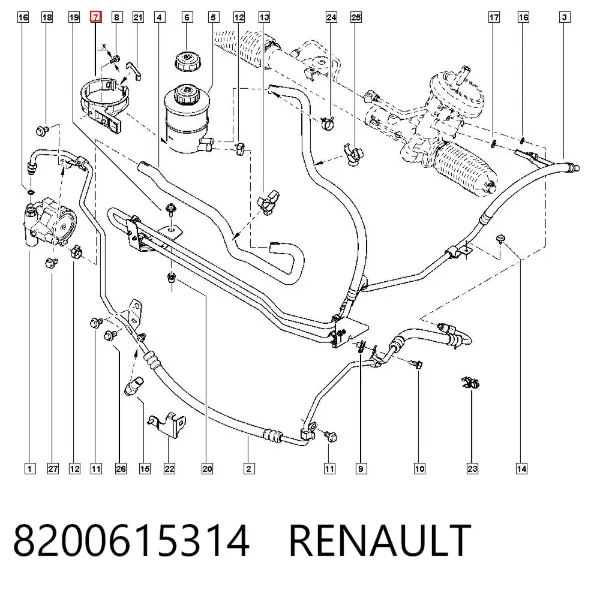 Soporte de depósito de dirección hidráulica 8200615314 Renault (RVI)