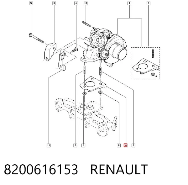 Junta de admisión de turbina de gases de escape 8200616153 Renault (RVI)
