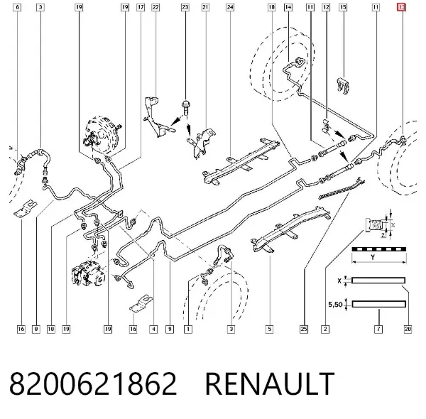 Tubo de freno trasero izquierdo 8200621862 Renault (RVI)
