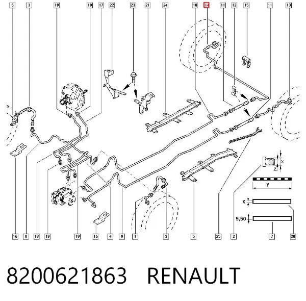Tubo de freno trasero derecho 8200621863 Renault (RVI)