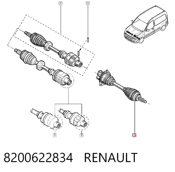 Semieje delantero izquierdo 8200622834 Renault (RVI)