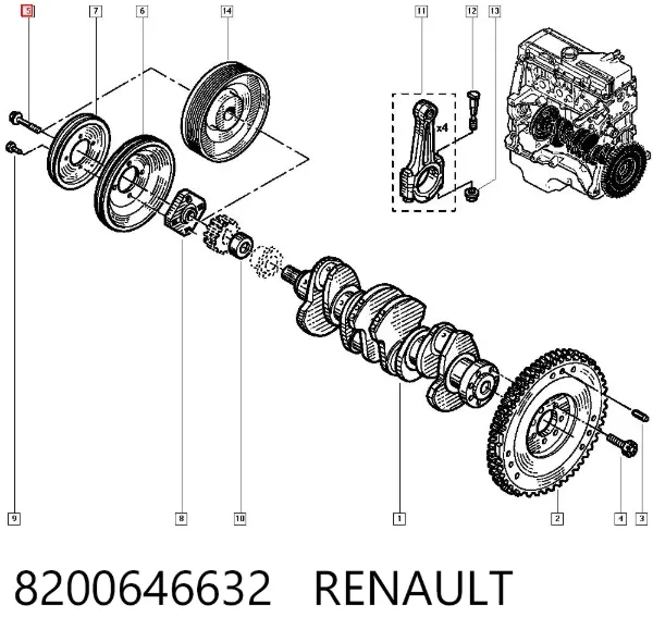 Perno de la polea del cigüeñal 8200646632 Renault (RVI)