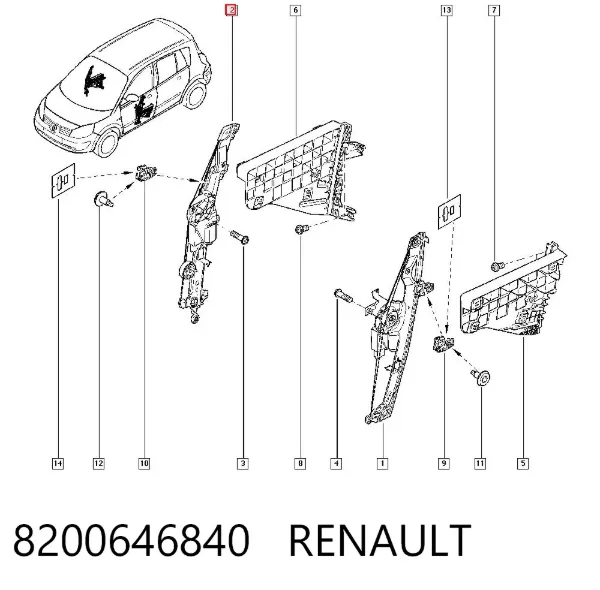 Mecanismo de elevalunas delantero derecha 8200646840 Renault (RVI)