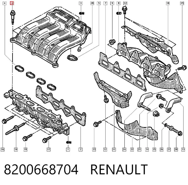 Espárrago del colector de admisión 8200668704 Renault (RVI)