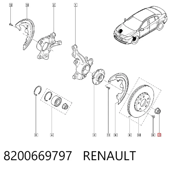 Tuerca del cubo de la rueda delantera 8200669797 Renault (RVI)
