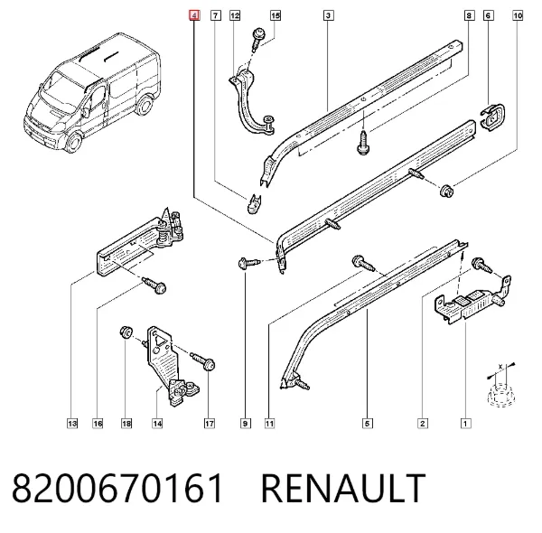 Carril guía central derecho de puerta corrediza 8200670161 Renault (RVI)