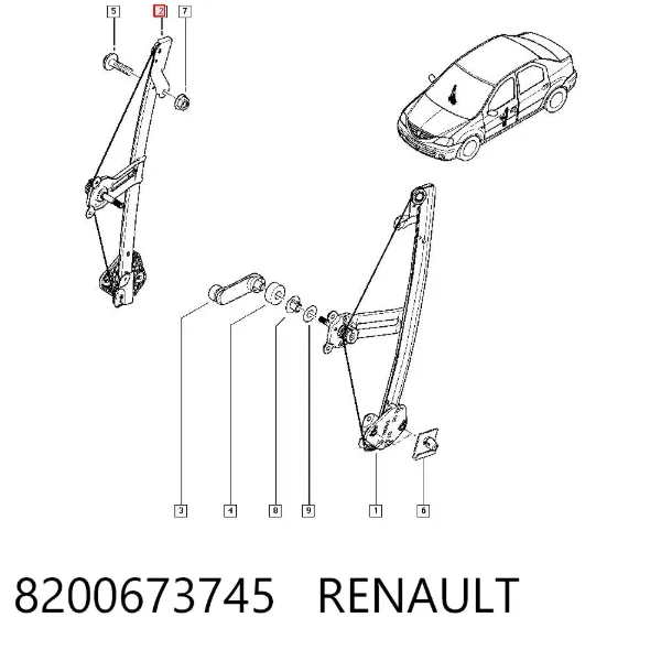 Manivela de elevalunas de puerta delantera 8200673745 Renault (RVI)