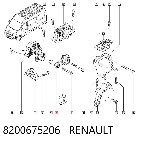 Soporte de motor trasero 8200675206 Renault (RVI)