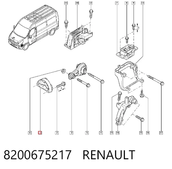 Soporte del soporte trasero del motor 8200675217 Renault (RVI)