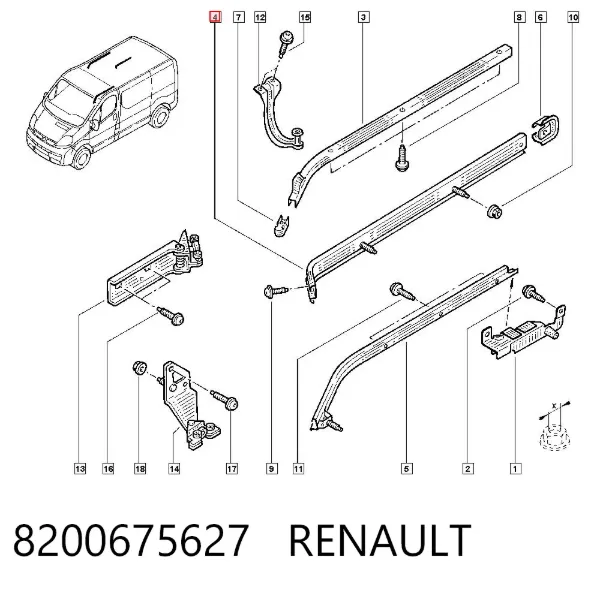 Carril guía central derecho de puerta corrediza 8200675627 Renault (RVI)