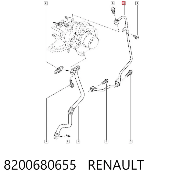 Tubo de suministro de aceite a la turbina 8200680655 Renault (RVI)