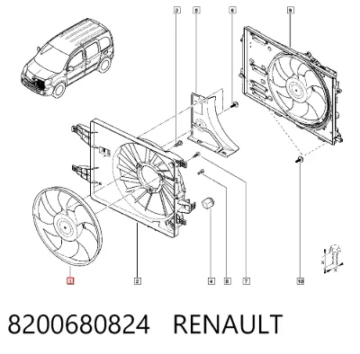 Ventilador eléctrico de refrigeración completo (motor y hélice) RENAULT 8200680824