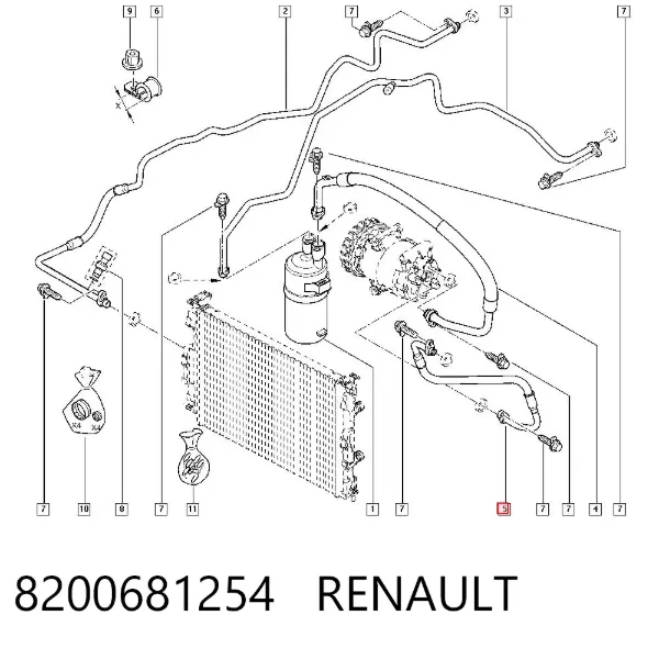 Manguera de aire acondicionado de compresor al condensador 8200681254 Renault (RVI)