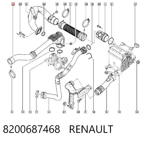 Tubo de salida de aire del turbocompresor 8200687468 Renault (RVI)