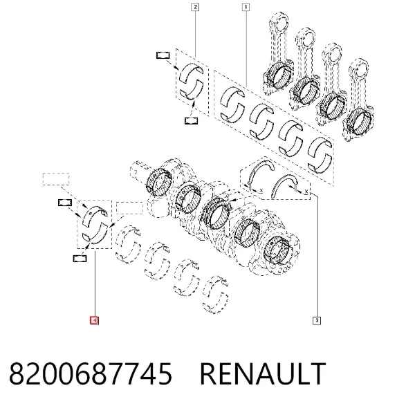 Juego de cojinetes de cigüeñal, estándar, STD 8200687745 Renault (RVI)