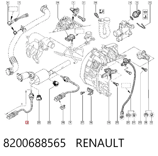 Sensor de temperatura de gases de escape antes del catalizador 8200688565 Renault (RVI)