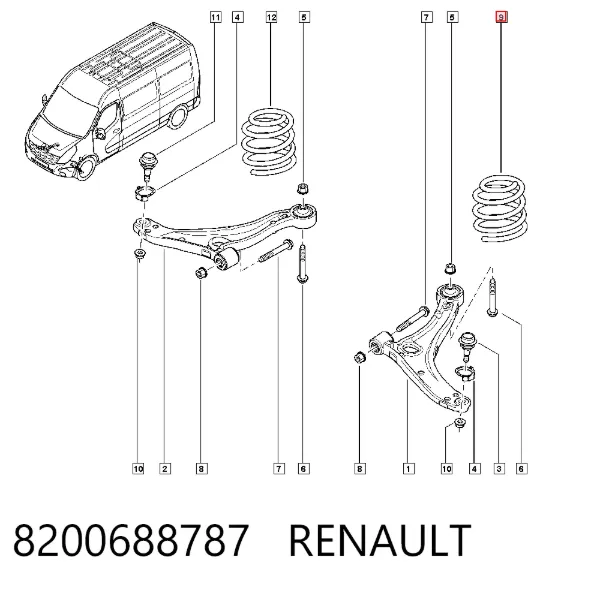Muelle delantero 8200688787 Renault (RVI)