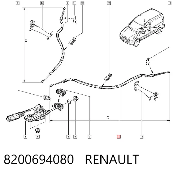 Cable de freno de mano trasero izquierdo 8200694080 Renault (RVI)