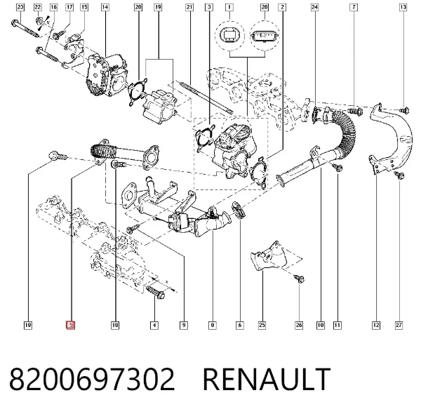 Manguera de radiador EGR, línea de retorno 8200697302 Renault (RVI)