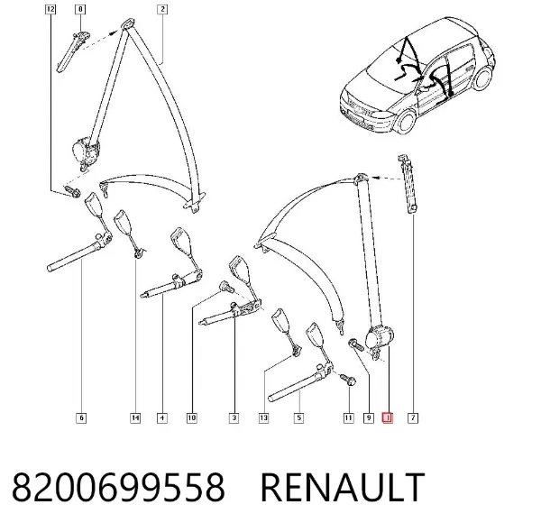 Cinturón de seguridad delantero izquierdo 8200699558 Renault (RVI)