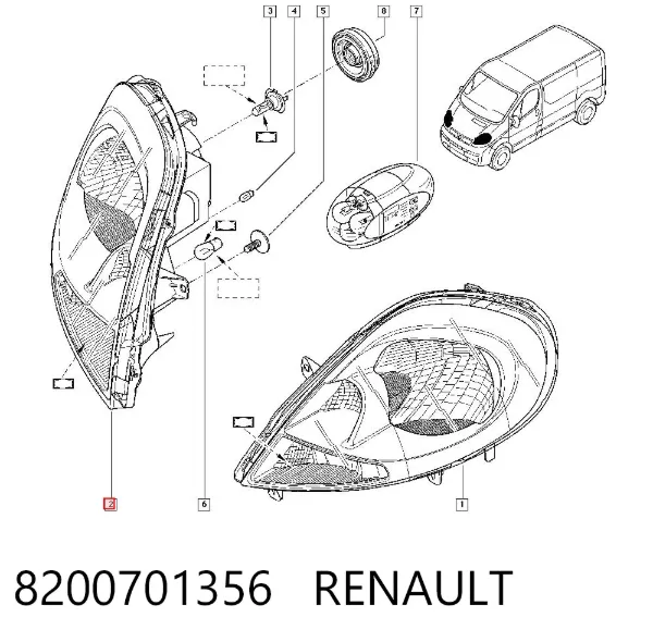 Faro derecho 8200701356 Renault (RVI)