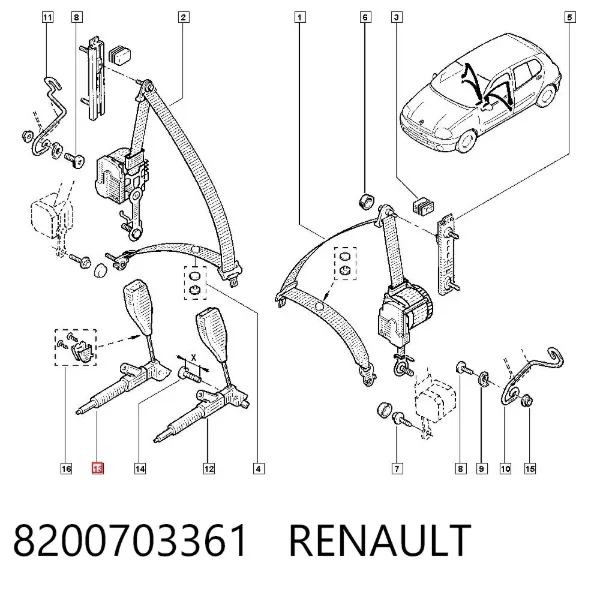 Palanca de bloqueo del cinturón de seguridad delantero 8200703361 Renault (RVI)