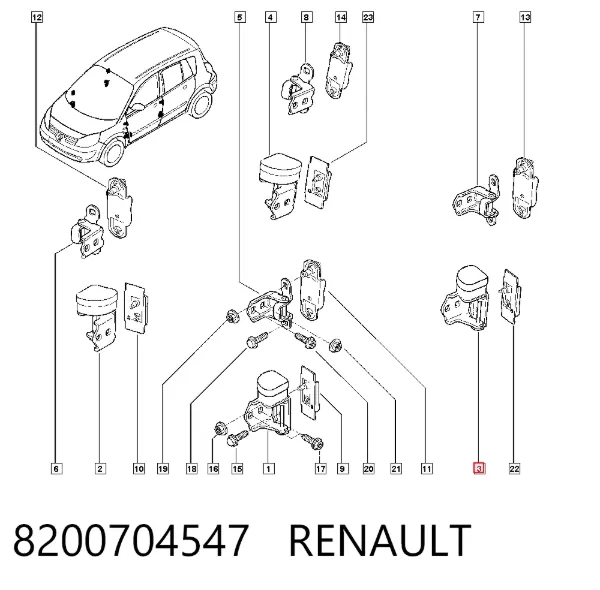 Bisagra de puerta trasera izquierda 8200704547 Renault (RVI)