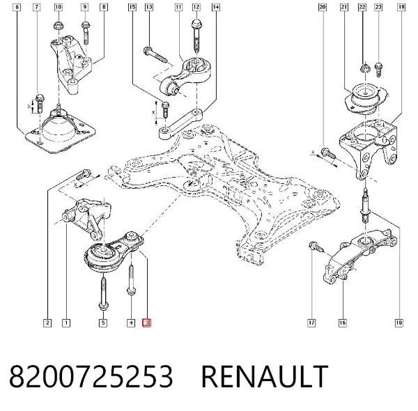 Soporte inferior del motor 8200725253 Renault (RVI)