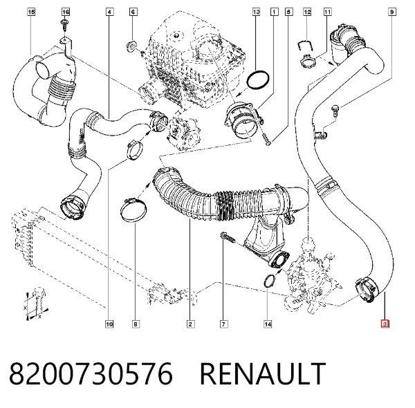 Tubo intercooler 8200730576 Renault (RVI)