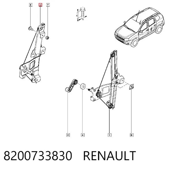 Mecanismo de elevalunas de la puerta trasera derecha 8200733830 Renault (RVI)