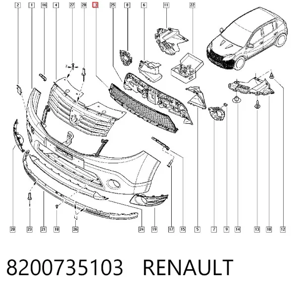 Rejilla del parachoques delantero 8200735103 Renault (RVI)